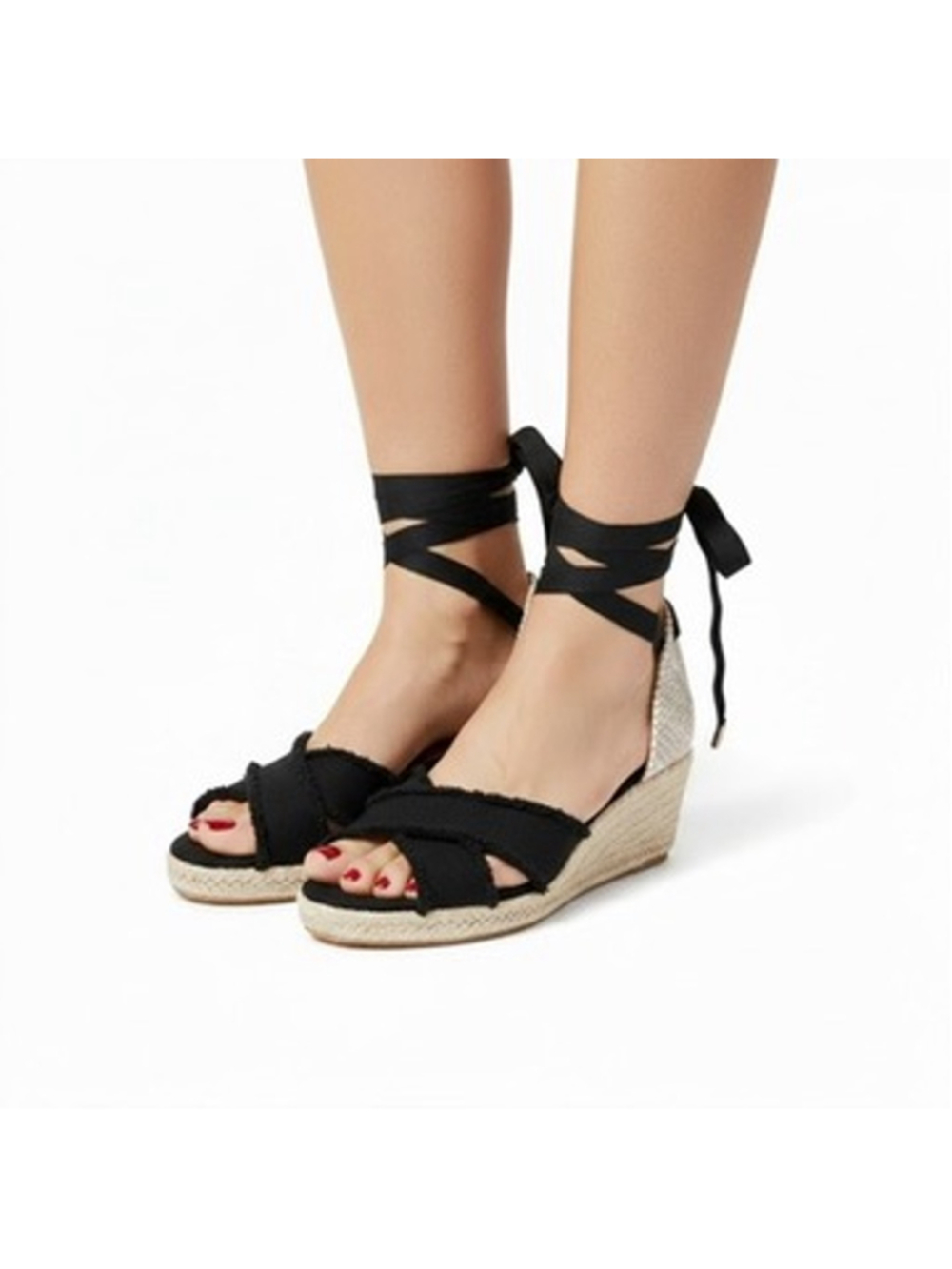 Castaner Bluma Wedge Espadrilles Black Ankle Tie Sandals Beachy Size 39 US 8.5